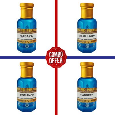 Buy Set of 4 Unique Floral Attar for Ladies | Sabaya, Blue Lady, Romance and J'Adoree Attar
